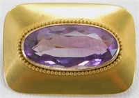Antique 14k Yellow Gold and Amethyst Brooch -