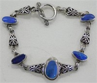 Sterling Silver Heavy Bracelet with Blue/Opal