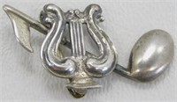 Vintage Sterling Silver Music Pin