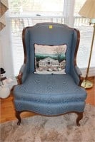 French Blue Wing Back Chair