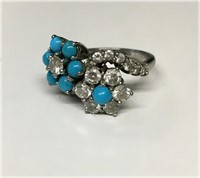 TURQUOISE   & DIAMOND RING IN 18KT WHITE GOLD