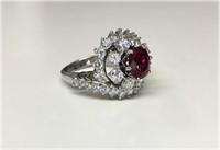 DIAMOND & RUBY BEEHIVE COCKTAIL RING IN 18KT WHITE