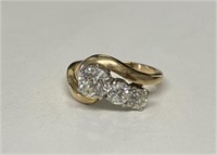 3 DIAMOND & YELLOW GOLD RING SIGNED BROGAN