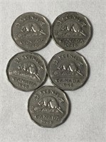 5 - 1948 Canadian 5 Cent Coins - Semi Key Date