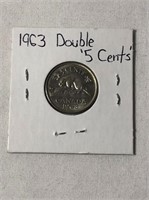1963 Double Date Canadian 5 Cent Coin