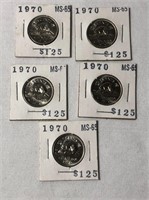 5 - 1970 High Grade Canadian 5 Cent Coins