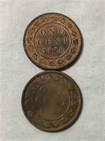 1859 & 1876H Canadian Large One Cent Coins