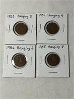 1953-1958 Hanging Canadian One Cent Coins