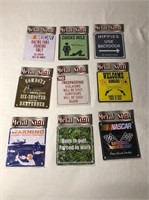 Lot Of 9 Small Metal Magnetic Signs
