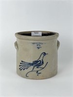 Whites of Utica Stoneware Crock w/ Cobalt Bird