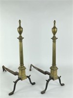 Pair of Federal Brass & Iron Period  Andirons