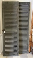 Large Pair of Green Painted Wooden Shutters