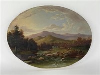 White Mountain School Oval Oil on Canvas Landscape