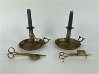 Pair of Early Brass Chamber Candlesticks