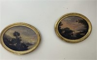 Pair of Oil on Canvas Oval Paintings