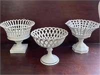 3 White  Porcelain Compote Baskets