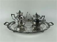4 Piece Silver Plated Tea Set w/ Large Tray