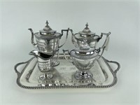 4 Piece Silver Plated Tea Set w/ Tray