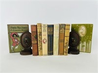 1930's Floral Bookends & 9 Vintage Books