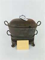 Primitive Tin Footed Soup Tureen w/ Pewter Handle