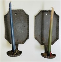 Pair of  Primitive Tin Candle Wall Sconces
