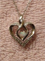 Sterling Silver Heart Diamond Accents and Opal
