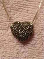 Sterling Silver Heart Marcasite Pendant And Chain