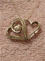 Sterling Silver Double Heart Diamond Pendant Chain