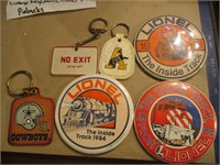 Vtg. Lionel Pin Buttons Lot & Various Key Chains