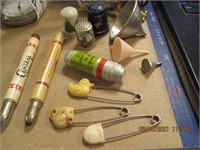 Misc. Lot-Funnels,Bullet Pencils,Baby Pins,