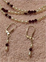 Beaded Necklace and Earrings Sterling Clasp