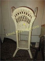 Mid Century White Wicker Jardiniere - Plant Stand