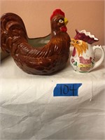 Large Chicken Planter, Rooster Pitcher