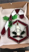 Two Christmas stained glass Sun catchers