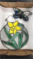 Flower and butterfly stain glass sun