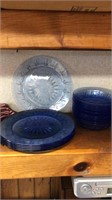 Blue glass dishware-6 big plates-/10 salad bowl,
