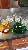 Cracked ice style tumblers and colored glassware