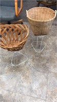 Wicker baskets and wire stands lot