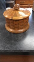 Handmade inlaid wood bowl w/ lid. Small broke