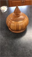 Handmade inlaid wooden bowl w/ lid. Very nice.