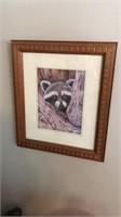 Cute raccoon picture approximately 12” framed Kay