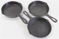 3 Small Cast Iron Skillets - #'s 3, 83F (Hammered