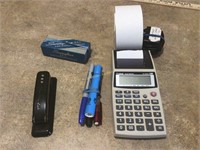 Calculator, Staples and Pens