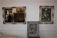 3pc French Mirror w/ oil on board Still Life,