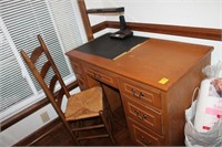 3pc Oak Desk, Ladderback Chair, Light