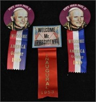 1953 Inaugural Badge and 2 Pope John  Badges