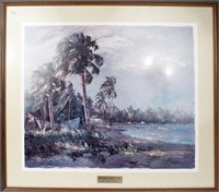 A.E BACKUS FLORIDA ARTIST PRINT UP THE SHORE -1952