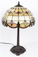 TIFFANY STYLE LAMP BRONZE STAINED GLASS JEWELS