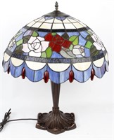 TIFFANY STYLE LAMP BRONZE STAINED GLASS JEWELS