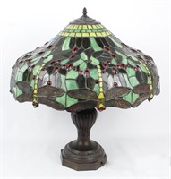 TIFFANY STYLE LAMP CAST BRONZE STAINED GLASS